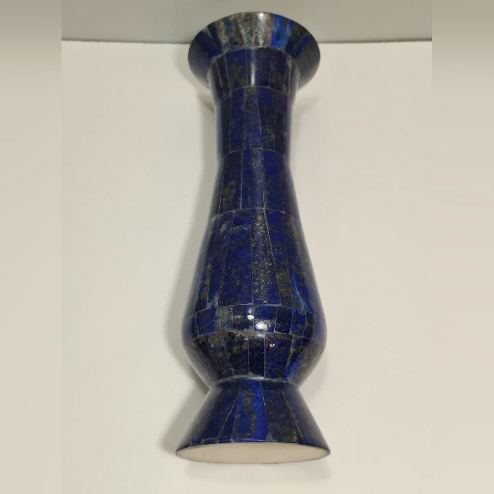 Blue Lapis Lazuli Handmade Brass Lined Natural Gemstone Inlay Vase Cobalt Unique